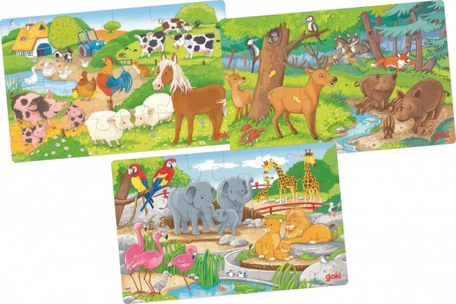 Goki Holzpuzzle Tiere 3x24 Teile