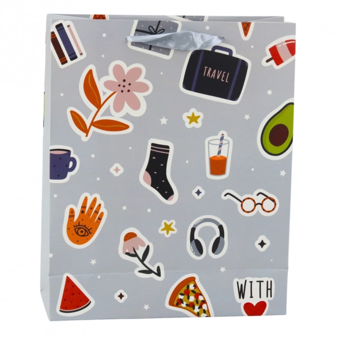 Bunte Geschenktasche mit Aufklebern