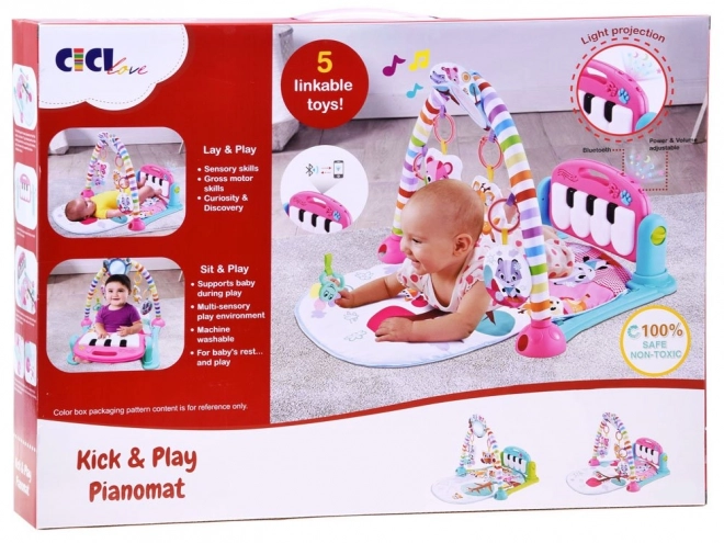 Edukative Babyspielmatte mit Piano und Projektor – rosa