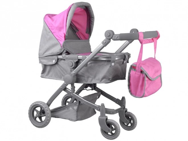 Multifunktionaler Puppenwagen 4-in-1 mit Wiege – rosa