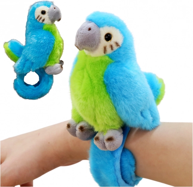 Blaue Plüschpapagei fürs Handgelenk