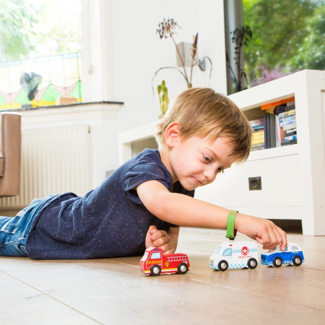 Set aus Holz mit Mini-Rettungsfahrzeugen - 3 Stück