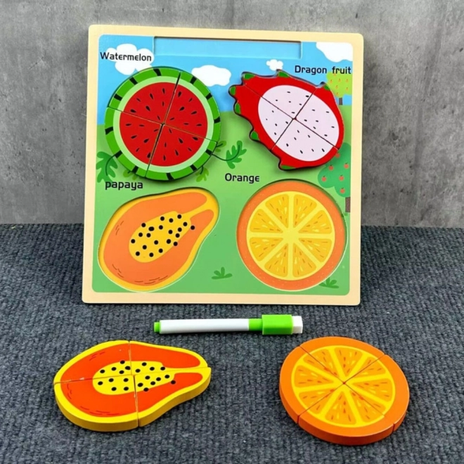 Holzbildende Puzzle mit Tafel zum Zeichnen - Obst