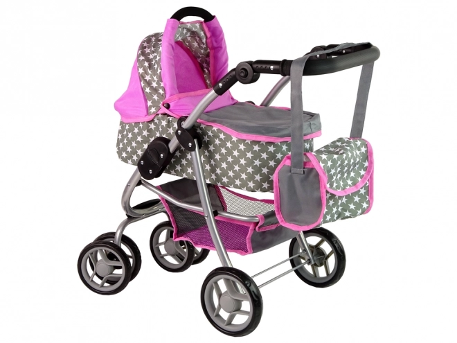 Puppenwagen 2 in 1 mit Tragetasche Rosa Sterne