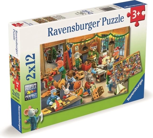 Ravensburger Puzzle Weihnachtszauber in der Spielzeugfabrik 2x12 Teile