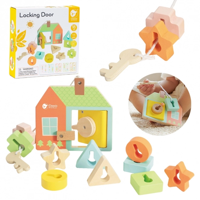 Classic World Montessori Holzfädelspiel Schlüssel und Türen 11 Stk.