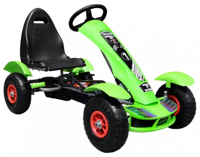 Rennpedal-Gokart XL für Kinder 3+ Grün + Aufblasbare Räder + Verstellbarer Sitz + Leerlauf