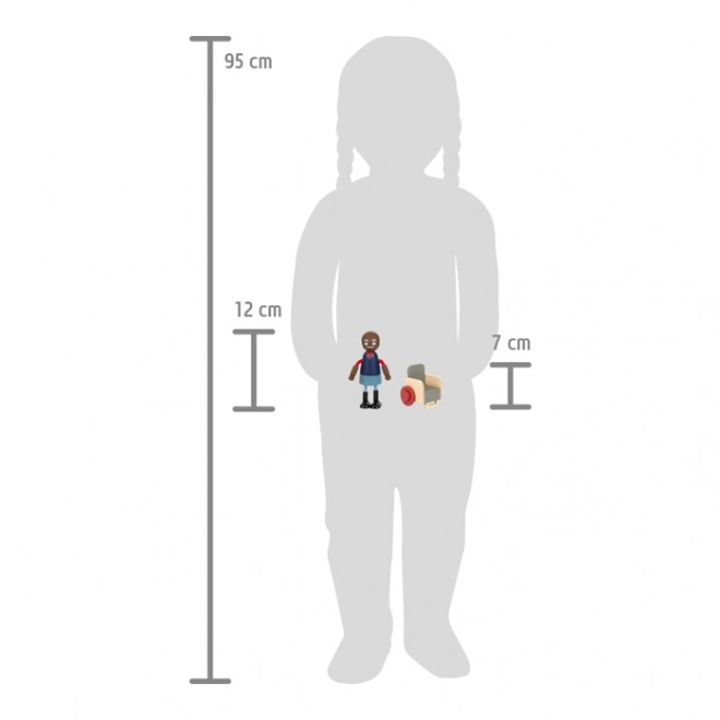 Dreifüge Holzfigurenfamilie mit Rollstuhl