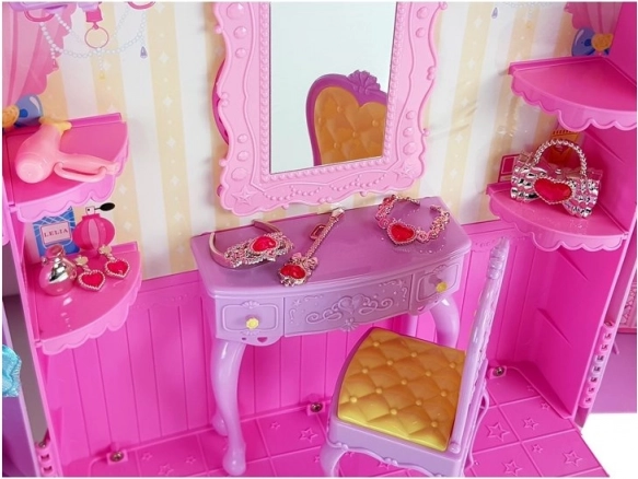 Garderobe mit Beleuchtung und Spiegel, Puppe 26 cm, Kleiderset und Zubehör