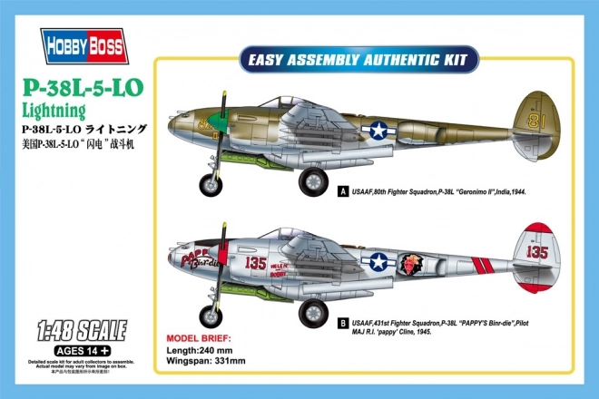 Plastikmodell des amerikanischen Kampfflugzeugs P-38 Lightning