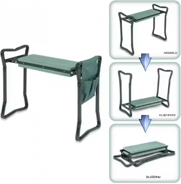 Klappbarer Gartenkniekissen und Sitzhocker 3in1 mit Organizer