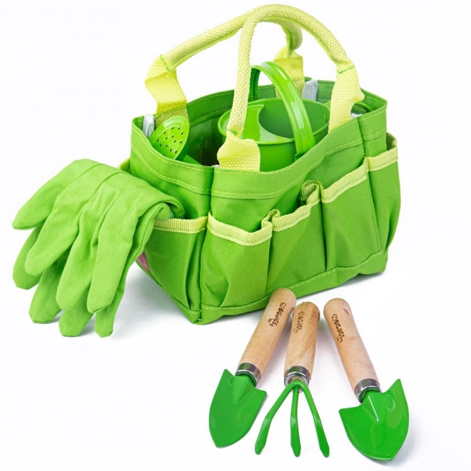 Bigjigs Toys Gartenset mit grüner Leinwandtasche