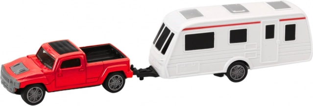 Miniatur-Auto-Set mit Wohnwagen rot