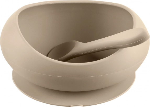 Silikonschüssel mit erhöhtem Rand und Saugnapf, Sand Beige