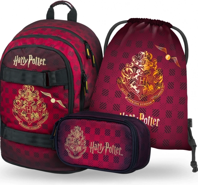 Schulset BAAGL Harry Potter Hogwarts – Rucksack, Federmäppchen und Beutel, bordeaux