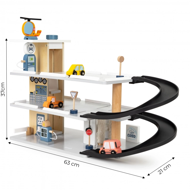 Holzgarage mit Aufzug und Autos ECOTOYS