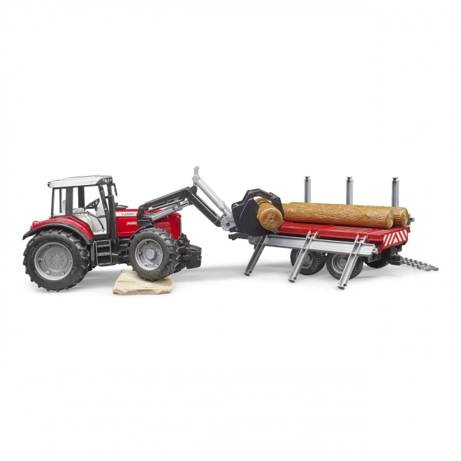 Bruder Traktor Massey Ferguson mit Frontlader und Holztransporter