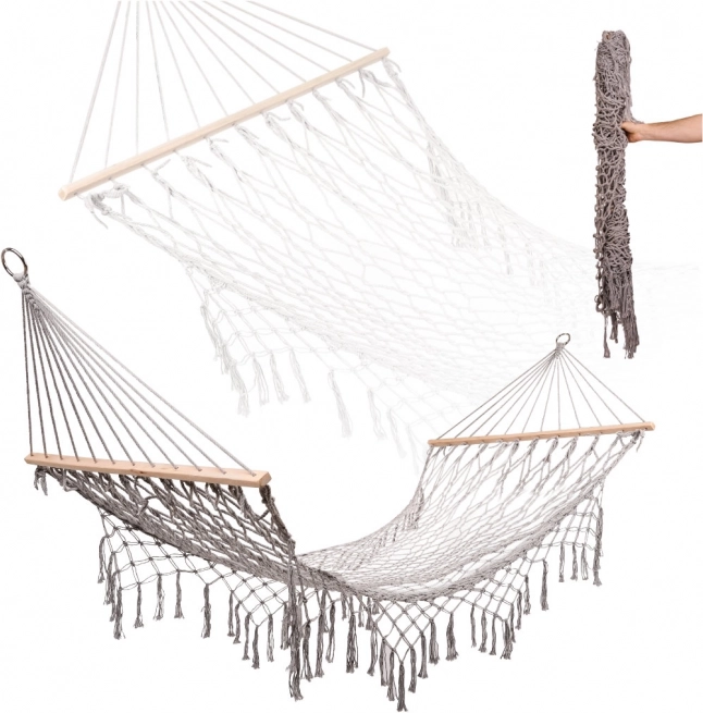 Garten-Hängematte Boho mit Fransen grau 200 cm