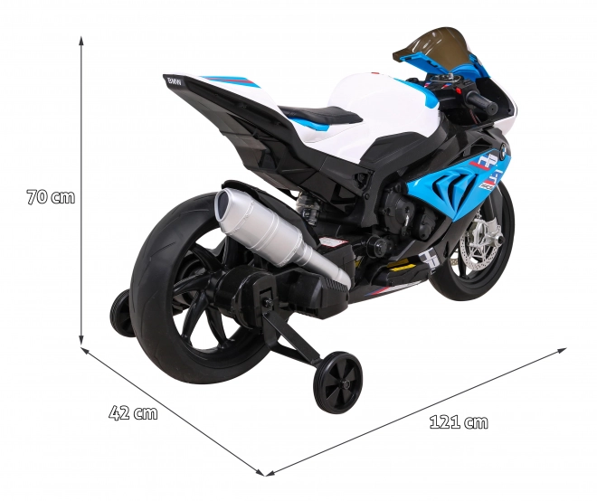Kinder-Elektromotorrad BMW HP4 Blau + Stützräder + sanfter Start + EVA + MP3 LED