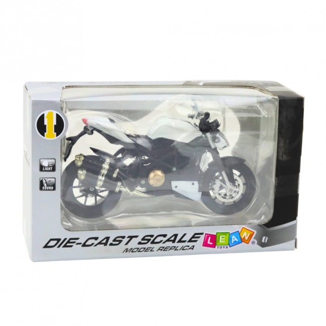 Metall-Sportmotorrad weiß 1:12 mit Effekten