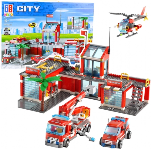 Bausatz Feuerwache mit Fahrzeugen 808 Teile