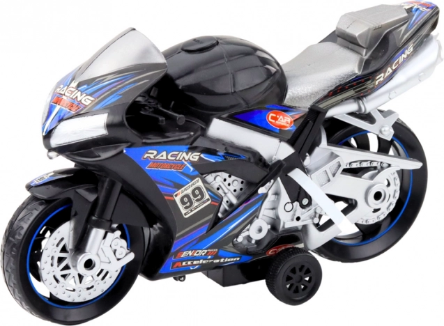 Schwarzblaues Rennmotorrad mit Licht- und Soundeffekten