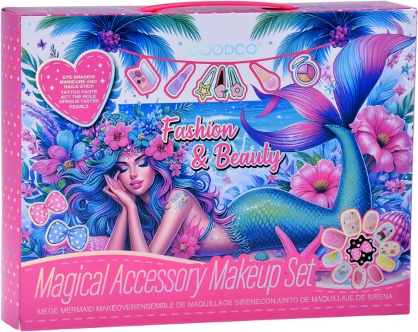 Großes Meerjungfrau Beauty-Set Lidschatten Nagellacke Haarspangen Haargummis