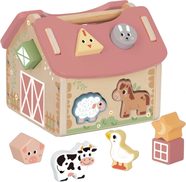WOOPIE Holzbauernhof Sortierspielzeug und Farben 13 Stk