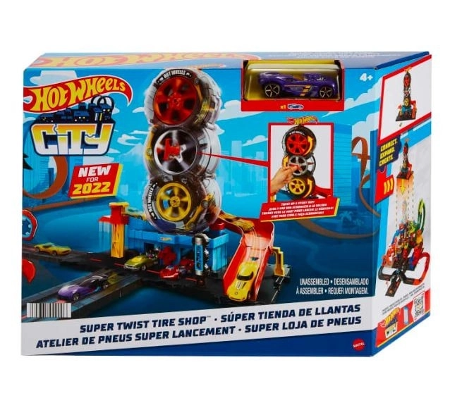 Hot Wheels City: Reifenwerkstatt Rennstrecken-Set