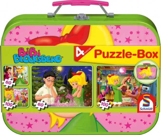 Schmidt Puzzle Kleine Hexe Bibi 4-in-1 im Metallkoffer