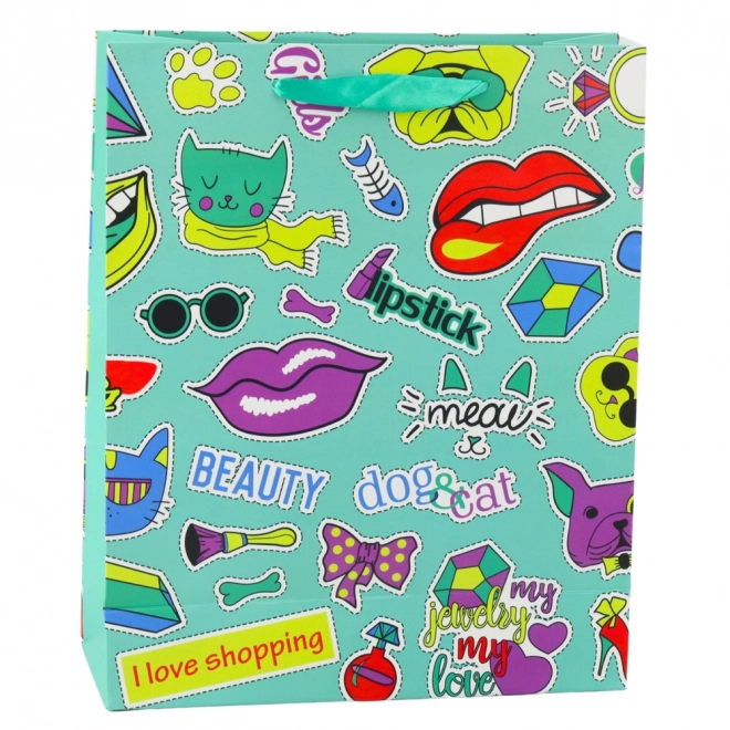 Bunte Geschenktasche mit Aufklebern