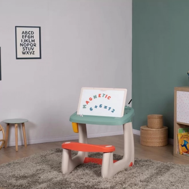 Smoby doppelseitiger Schreibtisch mit Tafel und 80 Zubehörteilen