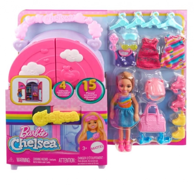 Barbie Chelsea Kleiderschrank Set mit Puppe und 15 Accessoires