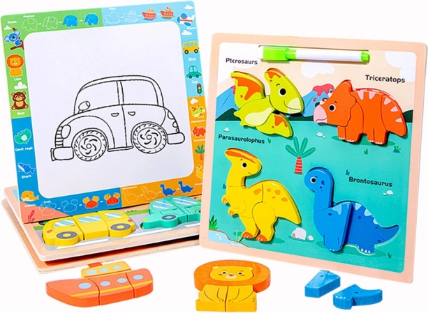 Holz Lernpuzzle Dinosaurier mit Zeichentafel