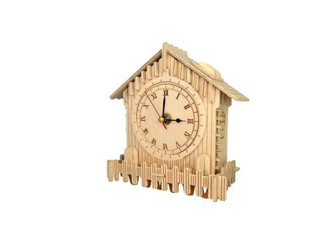 Holzpuzzle 3D Uhr Häuschen