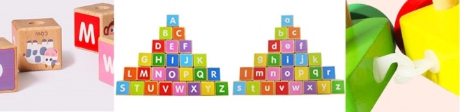 Holzzug mit Bildungswürfeln des Alphabets von Ecotoys