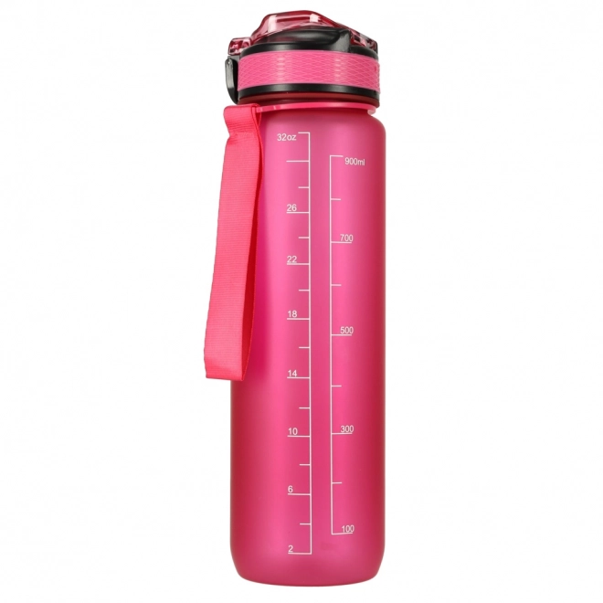 Rosa Wasserflasche mit Trinkhalm und Motivationsmarkierungen 1L – dunkelrosa