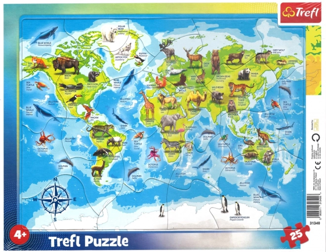 Trefl Puzzle Karte der Welt mit Tieren