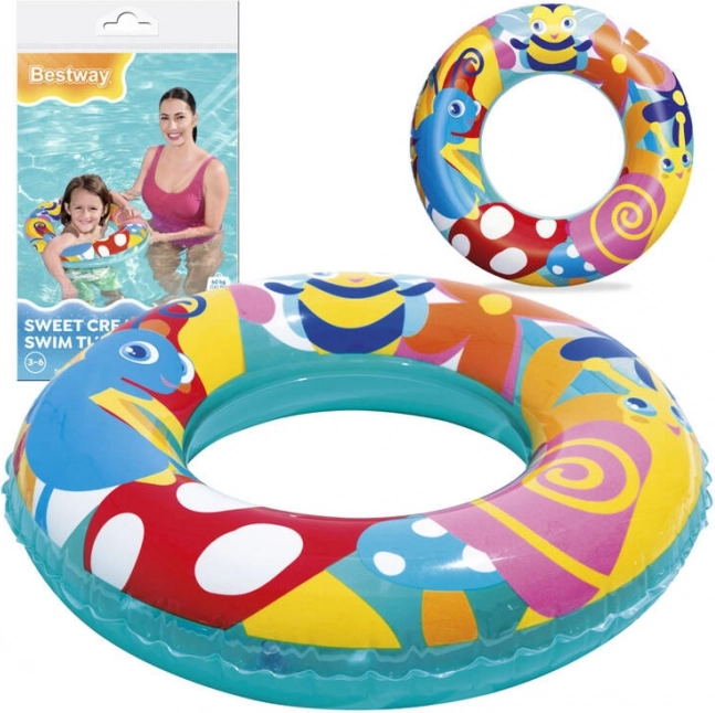 Bestway aufblasbarer Schwimmring für Kinder 56 cm mit niedlichen Tieren – Wiese