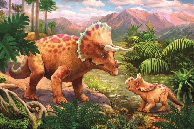 Trefl Puzzle Erstaunliche Dinosaurier: Triceratops mit Jungtier 54 Teile