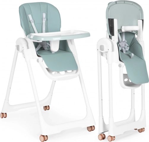 Kinder-Hochstuhl mit verstellbarer Sitzhöhe, Doppeltablett und Bezug aus Öko-Leder ECOTOYS – grün