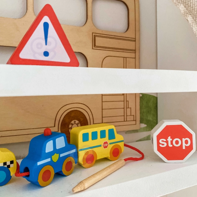 Woopie Fädelspiel aus Holz - Fahrzeuge