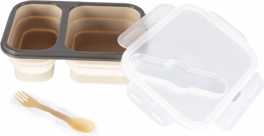 Große Silikon‑Lunchbox mit Besteck, Sand Beige