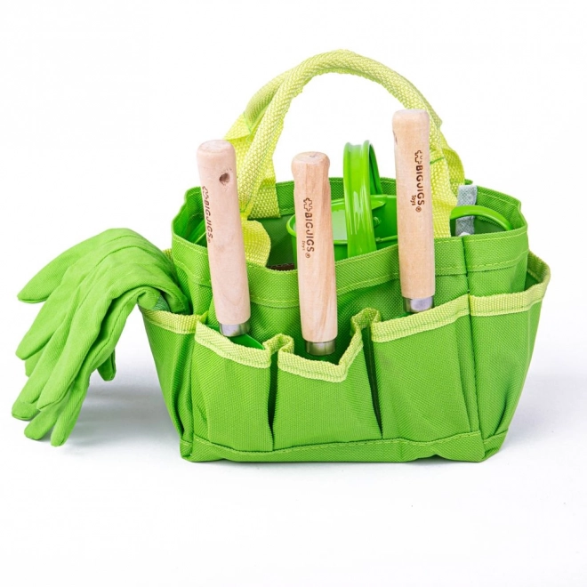 Bigjigs Toys Gartenset mit grüner Leinwandtasche