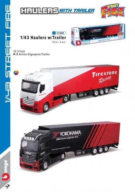 Bburago LKW mit Anhänger MB Actros Gigaspace Firestone