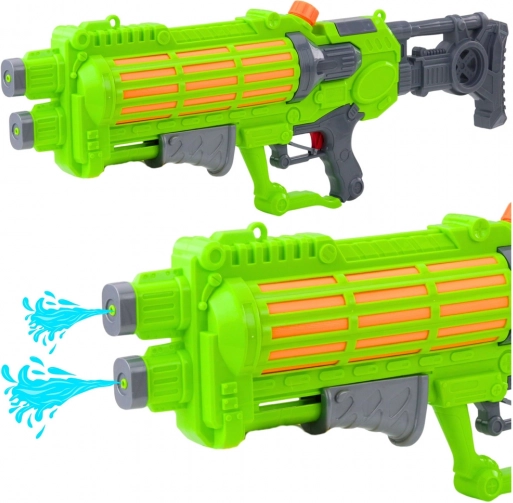 Große Wasserpistole mit mechanischer Pumpe, Doppelstrahldüse, grün, 1250 ml