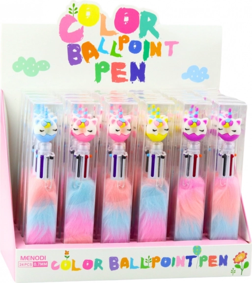 Mehrfarbiger Stift mit Einhorn und flauschigem Anhänger