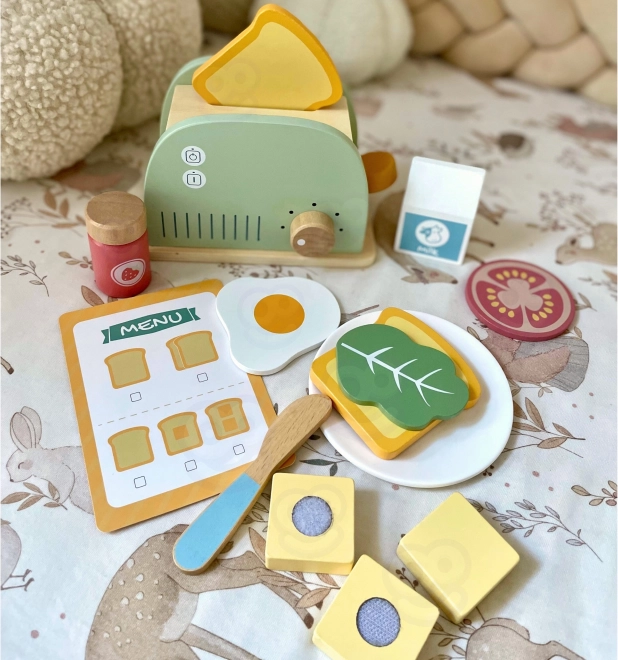 Hölzerner Toaster Pastell Frühstücksset von Tooky Toy