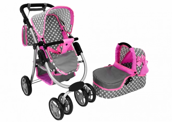 Puppenwagen 2 in 1 mit Tragetasche Rosa Sterne