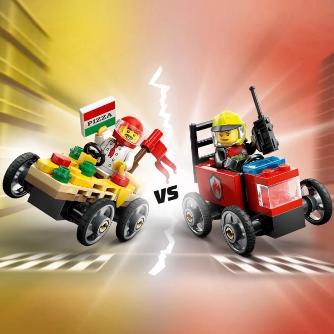 Lego City Rennautos Pizza gegen Feuerwehrauto